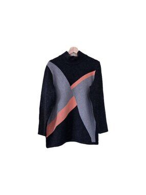 Vtg Faber Colorblock Sweater 42 L Wool Blend Germany Made 80s Dark Academia Mod
